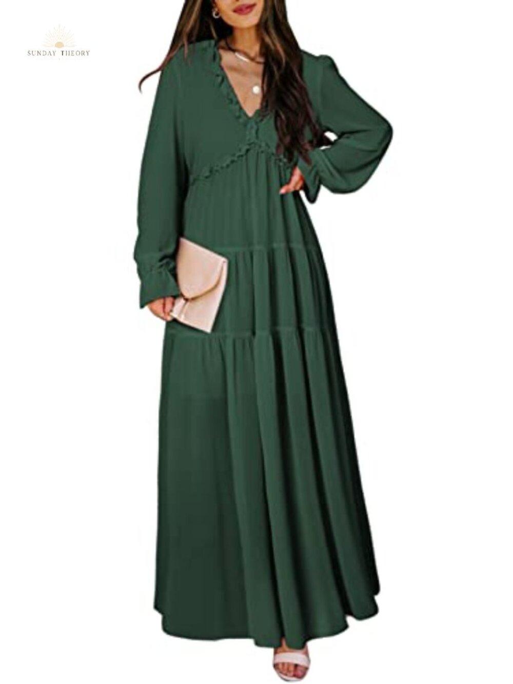 Boho Floral Deep V Neck Long Sleeve Maxi Dress Summer Wedding